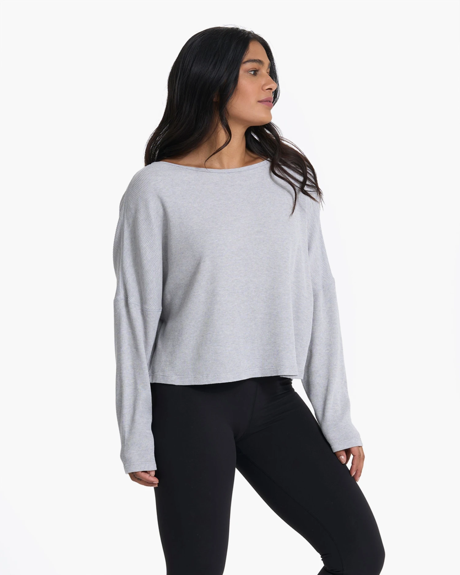 Slouchy Waffle Crew | Light Heather Grey 2 Slouchy Waffle Crew | Light Heather Grey - Image 2
