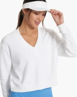 Sedona V Neck | White -Vuori Sales Store VW292WHT SP23 W ECOMM FLEECE DETAIL 4008 1x1 9ccbdaf0 de3f 4c72 b1af 582676c4f8e7